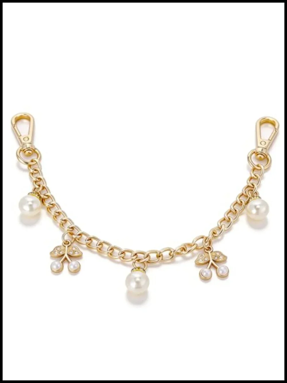 White Cherry Pearl Gold Bag Charm Extender Chain for Women
